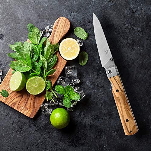 SENBON 440A stainless steel Ultra sharp pocket folding Japanese peeling utility knife Natural Olive Handle Camping trip Outdoor Portable knife