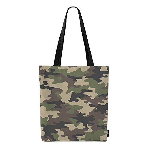 Moslion Green Camouflage Canvas Bags Camo Print JungleTote Bags Laptop Bags Large Bulk Reusable for Women Men Work Study 15x16 Inch