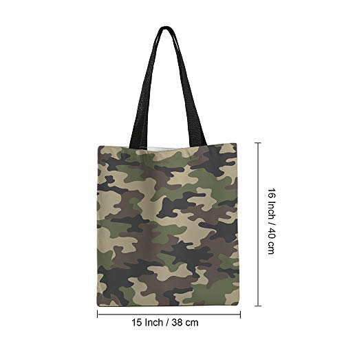 Moslion Green Camouflage Canvas Bags Camo Print JungleTote Bags Laptop Bags Large Bulk Reusable for Women Men Work Study 15x16 Inch