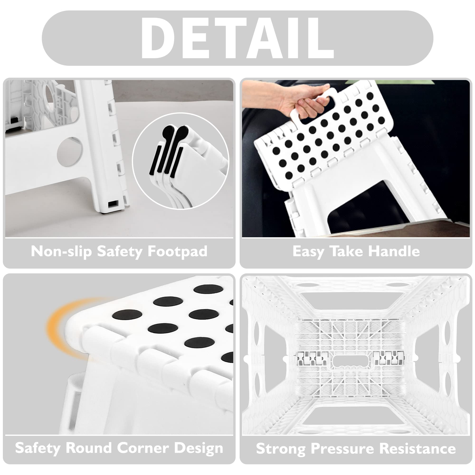 SUGARLEE 18 inch Folding Step Stool Heavy Duty Plastic Foldable Step Stool-Lightweight Foot Stool with Portable Handle, Compact Plastic Foldable Step Stool for Bathroom,Bedroom, Kitchen