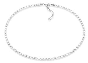 miabella 925 sterling silver figaro, beaded singapore, sparkle, cuban link chain, adjustable sterling silver choker necklace for women made in italy (sparkle, length 15+2 inches)
