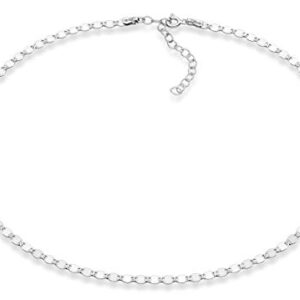 Miabella 925 Sterling Silver Figaro, Beaded Singapore, Sparkle, Cuban Link Chain, Adjustable Sterling Silver Choker Necklace for Women Made in Italy (Sparkle, Length 15+2 Inches)