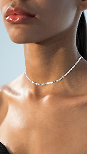 Miabella 925 Sterling Silver Figaro, Beaded Singapore, Sparkle, Cuban Link Chain, Adjustable Sterling Silver Choker Necklace for Women Made in Italy (Sparkle, Length 15+2 Inches)