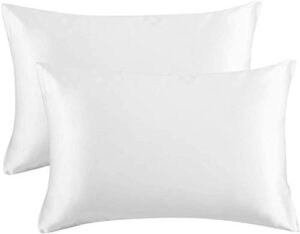 satin pillowcase for hair and skin - queen size silk pillow cases set of 2 - slip cooling satin pillow covers with envelope closure 2 pack (pure white,20x30)