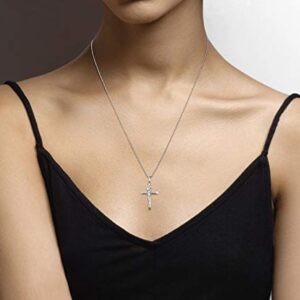 Miabella Rhodium Plated 925 Sterling Silver Small or Large Crucifix Cross Necklace for Men Women, Cross Pendant with Rope Chain, Made in Italy (Small, Length 22 Inches (men's average length))