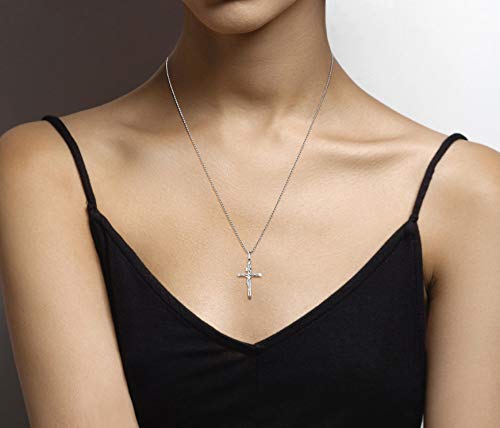 Miabella Rhodium Plated 925 Sterling Silver Small or Large Crucifix Cross Necklace for Men Women, Cross Pendant with Rope Chain, Made in Italy (Small, Length 22 Inches (men's average length))