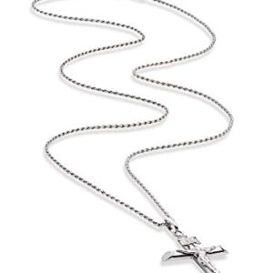 Miabella Rhodium Plated 925 Sterling Silver Small or Large Crucifix Cross Necklace for Men Women, Cross Pendant with Rope Chain, Made in Italy (Small, Length 22 Inches (men's average length))