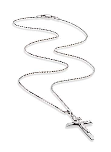 Miabella Rhodium Plated 925 Sterling Silver Small or Large Crucifix Cross Necklace for Men Women, Cross Pendant with Rope Chain, Made in Italy (Small, Length 22 Inches (men's average length))