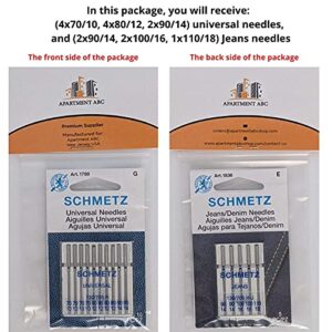 Denim and Universal Sewing Machine Needles Combo Pack, (Size: Assorted) Fits Brother, Baby Lock, Bernette, Bernina, Elna, Necchi, Juki, Janome, Kenmore, Singer Sewing Machines by Apartment ABC