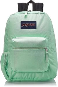 jansport cross town backpack - class, travel, or work bookbag with water bottle pocket, mint chip