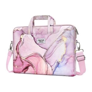 mosiso laptop shoulder bag compatible with macbook air 15 inch 2023 m2 a2941/pro 16 2023-2019 m2 a2780 m1 a2485 a2141,15-15.6 inch notebook,polyester briefcase sleeve with belt marble mo-mbh216