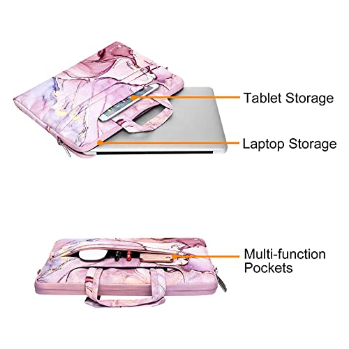 MOSISO Laptop Shoulder Bag Compatible with MacBook Air 15 inch 2023 M2 A2941/Pro 16 2023-2019 M2 A2780 M1 A2485 A2141,15-15.6 inch Notebook,Polyester Briefcase Sleeve with Belt Marble MO-MBH216