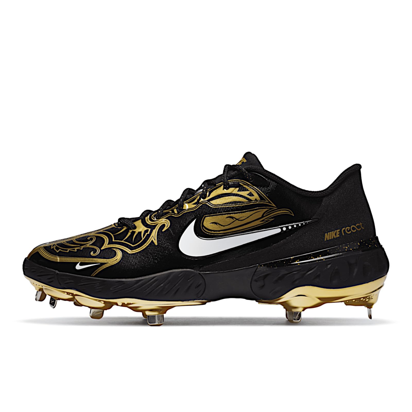 Nike Alpha Huarache Elite 3 Low Premium CV3553-001 Men's Black-Gold Baseball Cleats 11 US