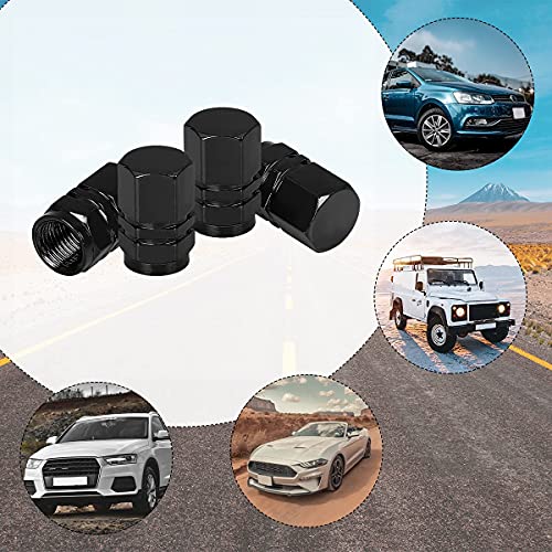 4 PCS Tire Stem Valve Caps Wheel Valve Covers Car Dustproof Tire Cap, Leak-Proof Air Protection Fits Cars, Trucks, Bikes, Motorcycles, Bicycles, Hexagon Shape Design (Black)