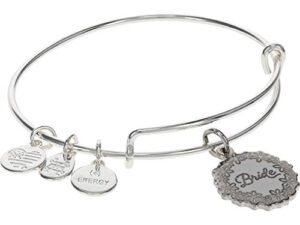 alex and ani bridal expandable bangle for women, bride charm, shiny silver finish, 2 to 3.5 in
