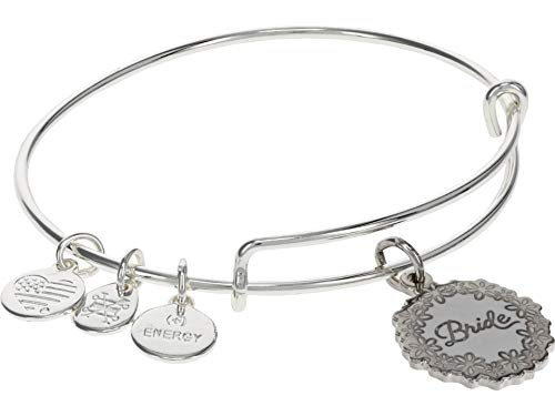 Alex and Ani Bridal Expandable Bangle for Women, Bride Charm, Shiny Silver Finish, 2 to 3.5 in