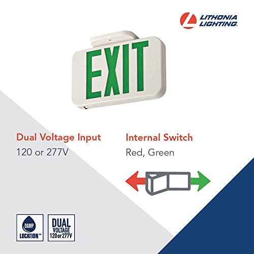 Lithonia Lighting EXRG M6 Contractor Select Lighting Basics Thermoplastic LED Exit Light, Switchable Red/Green, AC Only, White