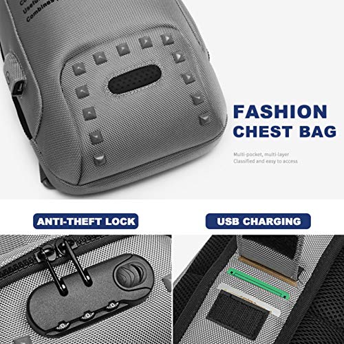 OZUKO Men Women Sling Backpack Anti Theft Crossbody Shoulder Chest Bag with USB Charging Port