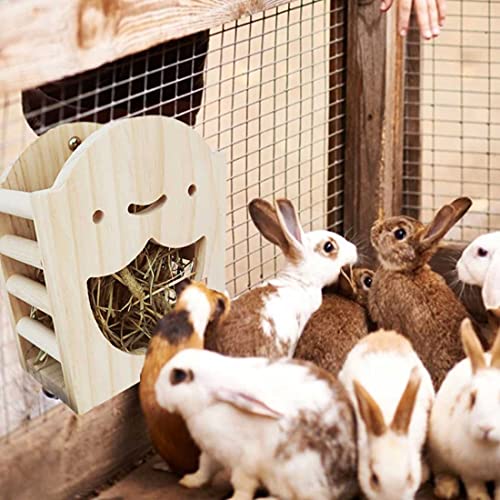 kathson Rabbit Hay Feeder Rack Wood Grass Holder Less Wasted Hay Box Food Feeding Manger Hanging Hay Dispenser for Bunny Chinchilla Guinea Pigs Small Animals