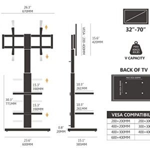 FITUEYES TV Stand for 32 39 40 43 49 50 55 60 65 70 Inch TVs Tall Floor TV Stands with Sturdy Wood Base Universal Corner Stand for Flat Panel Screen TVs Height Adjustable Shelves White