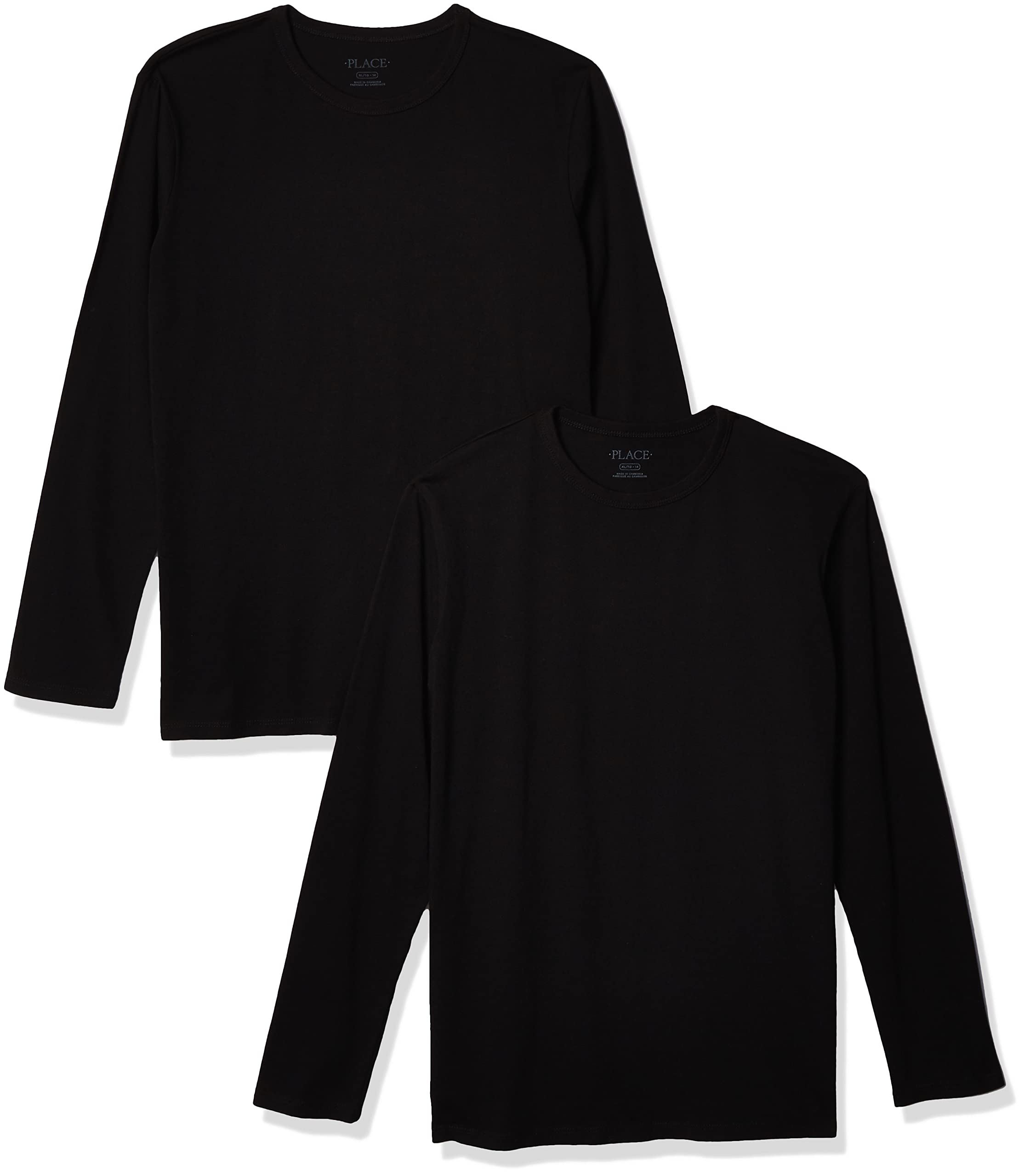 The Children's Place boys Long Sleeve Basic Layering T-shirt T Shirt, Black 2 Pack, Medium US