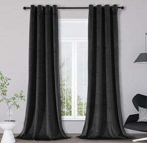 zhaofeng black velvet curtains 108 inches with grommet, soft luxury sunlight dimming heat insulated privacy protect velour drapes for bedroom, 2 panels, w52 x l108 inches