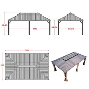 MELLCOM 12' x 20' Hardtop Aluminum Gazebo, Galvanized Steel Double Roof Metal Gazebo with Aluminum Frame, Brown Permanent Patio Gazebo with Curtains and Netting for Patios, Gardens, Lawns