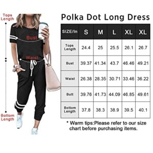 PRETTYGARDEN Women’s Summer Two Piece Outfits Striped Short Sleeve Pullover and Long Pants Tracksuit Pajama Lounge Jogging Set With Pockets (Black, Large)