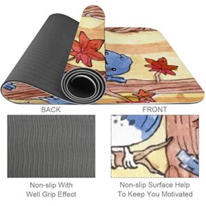 Unicey Thick Non Slip Exercise & Fitness 1/4 Yoga mat with Autumn Birds Rest On The Tree Maple Leaves Blue Print for Yoga Pilates & Floor Fitness Exercise (61x183cm)