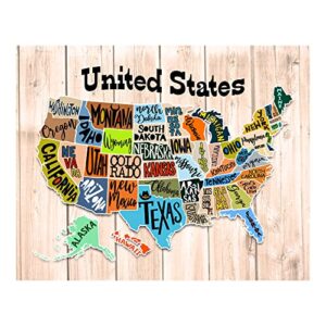 united states of america map - american state wall decor print, this rustic usa travel wall poster print is an ideal wall art for home, office, garage, cave, and shop decor, unframed - 11x14"