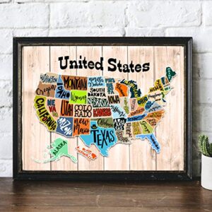 United States of America Map - American State Wall Decor print, This Rustic USA Travel Wall Poster Print Is An Ideal Wall Art For Home, Office, Garage, Cave, and Shop Decor, Unframed - 11x14"