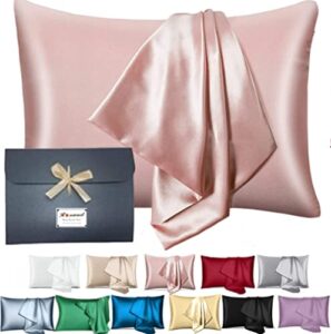 real 22 momme silk pillowcase for hair and skin made in usa, machine washable (pink, standard)