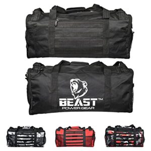 beastpowergear gym duffle bag- workout, boxing, mma, sports bag with shoes compartment and adjustable shoulder strap for men and women (black)