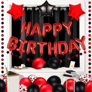 Red 30TH Birthday Party Decorations Supplies Red theme 16inch Red Foil Happy Birthday Balloons Banner Happy Birthday sash Foil Black Curtains Foil Balloons Number Red 30 Risehy