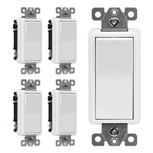 enerlites 4-way decorator light switch, four way rocker switch, gloss finish, ground wire lead attached, residential/commercial grade, 15a 120v/277v, ul listed, 94150-w-5pcs, white, 5 pack