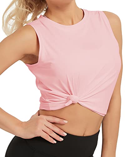 Stelle Women's Workout Tops Sleeveless Yoga Tank Tops Running Gym Crop Tops (Pink,M)