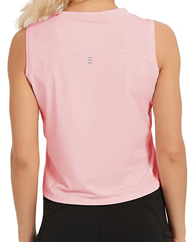 Stelle Women's Workout Tops Sleeveless Yoga Tank Tops Running Gym Crop Tops (Pink,M)