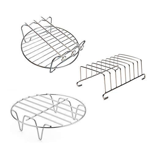 Air Fryer Rack Air Fryer Accessories 6'' Set of 3 Multipurpose Double Layer Rack with Skewer Round Cooking Rack Toast Rack Fits Most 2.5QT or Above Air Fryer