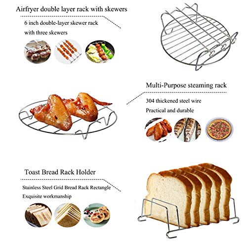 Air Fryer Rack Air Fryer Accessories 6'' Set of 3 Multipurpose Double Layer Rack with Skewer Round Cooking Rack Toast Rack Fits Most 2.5QT or Above Air Fryer