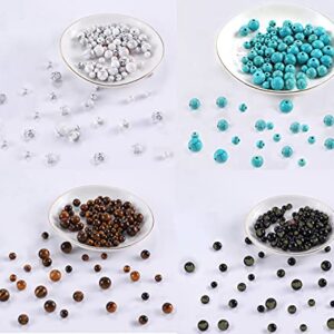 480 pcs Natural Stone Beads for Jewelry Making, Genuine Gemstone Round Beads Kit with White Howlite,Turquoise,Purple Agate,Yellow Tiger Eye,Gold Obsidian Beads for DIY Bracelet Necklace.(10/8/6 mm)