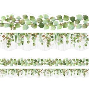 eucalyptus die-cut border trim 36ft per roll two sided printed leaves border for classroom back to school decoration