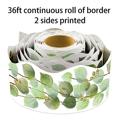 Eucalyptus Die-Cut Border Trim 36ft Per Roll Two Sided Printed Leaves Border for Classroom Back to School Decoration