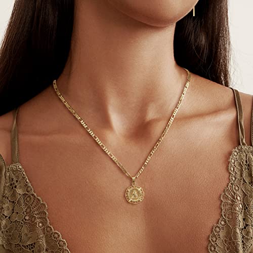 KissYan Initial Necklace For Women Girl,14K Gold Plated Round Letter Pendant Necklace Capital Monogram Necklace Alhpabets from A-Z Figaro Chain Necklace(Gold S)