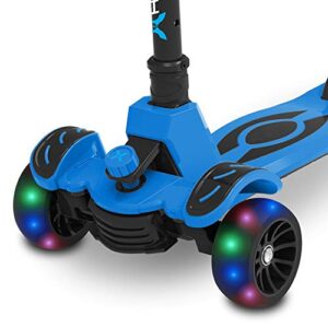 hover-1 vivid folding kick scooter for kids (5+ year old) | features lean-to-turn axle, solid pu tires & slim-design, 110 lb max load capacity, safe, blue