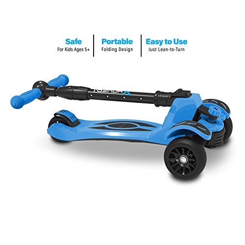 Hover-1 Vivid Folding Kick Scooter for Kids (5+ Year Old) | Features Lean-to-Turn Axle, Solid PU Tires & Slim-Design, 110 LB Max Load Capacity, Safe, Blue