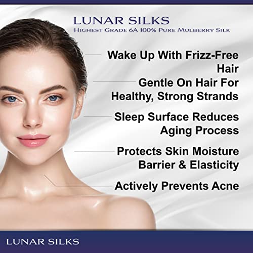 Lunar Silks, Highest Grade 6A 100% Pure Mulberry Real Silk Pillowcase 22 Momme (Both Sides) for Hair and Skin - Acne Free - 1PC in Gift Box (Frost White, Queen)