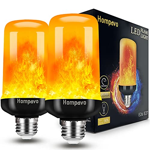 Hompavo 【Upgraded】 LED Flame Light Bulbs Halloween Decorations, 4 Modes Flickering Light Bulbs with Upside Down Effect, E26/E27 Base Flame Bulb for Christmas Party Home Indoor & Outdoor (2 Pack)