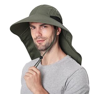 outdoor sun hat for men with uv protection safari cap wide brim fishing hat with neck flap, for dad (army green)