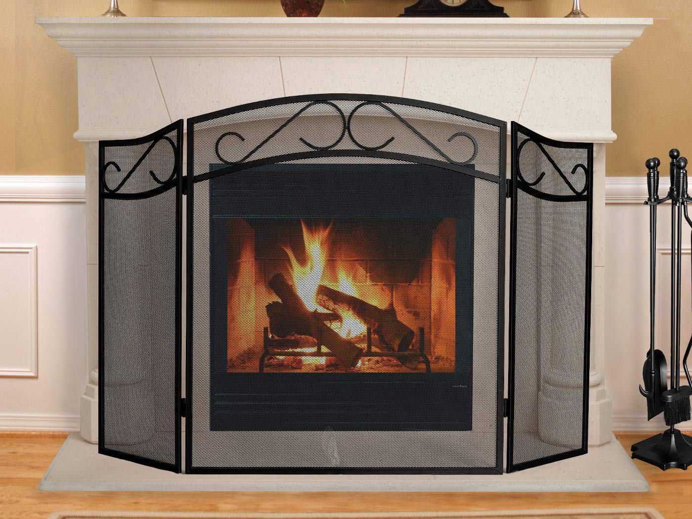 Fire Beauty Fireplace Screen for Wood Burning Fireplace Foldable 3 Panel Wrought Iron Fireplace Cover with Protective Mesh Fire Spark Guard for Indoor Outdoor Flat Guard Fire Screens Black