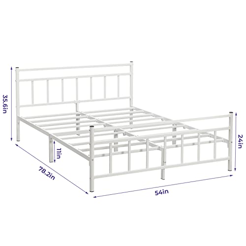 GreenForest Full Size Bed Frame with Headboard Metal Platform Bed Heavy Duty No-Noise Steel Slats Support Mattress Foundation, No Box Spring Needed, White